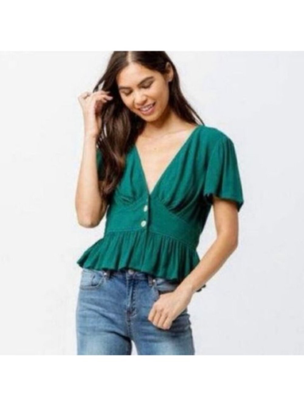 Patrons of Peace Emerald Green Babydoll Peplum Top Boho Festival Small